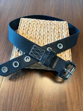 Black Webbed Men's Belt with Silver Grommet Hardware Punk Grunge Utility 38”-42”